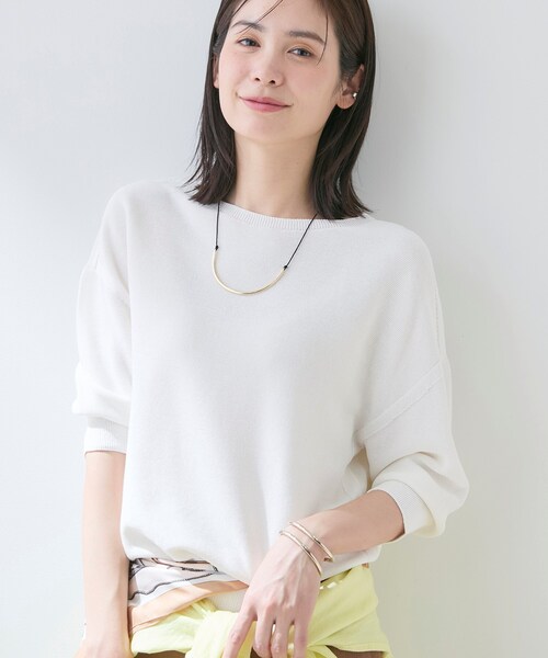 INDIVI(インディヴィ)の「【洗える/ドライタッチ/和紙混】ガーター編みニット(ニット/セーター・レディース・ホワイト系/ブラック/ブラウン系その他/ブルー系その他・38)」の2枚目の写真