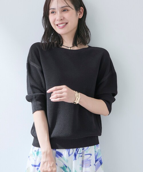 INDIVI(インディヴィ)の「【洗える/ドライタッチ/和紙混】ガーター編みニット(ニット/セーター・レディース・ホワイト系/ブラック/ブラウン系その他/ブルー系その他・38)」の1枚目の写真