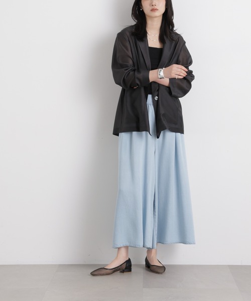 新品タグ付 NUS ヌース テンセル デニムワイド パンツ ブリーチ M〜L テンセルデニムギャザーワイドパンツ(セットアップ可)（デニムパンツ