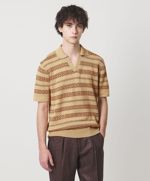 UNITED ARROWS(ユナイテッドアローズ)の「<RAFFA MOLINA>エスニック ボーダー スキッパー ニット(ニット/セーター・メンズ・ベージュ・L/M)」の1枚目の写真