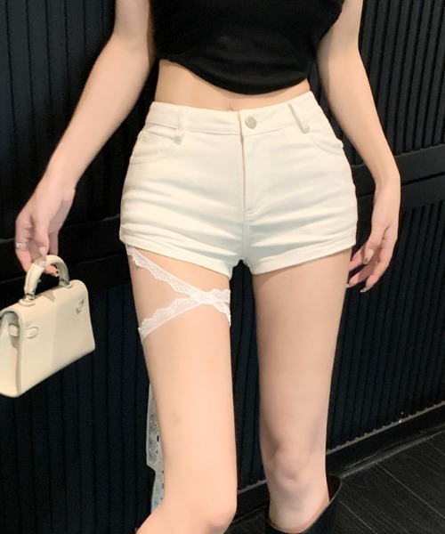 Mejoul(メジュール)の「【2026春夏新作】クロスレースアップショートパンツ(その他パンツ・レディース・ホワイト/ブラック・F)」の5枚目の写真