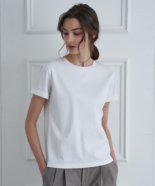 DRESSTERIOR(ドレステリア)の「【接触冷感/抗菌防臭/消臭】アイスクリアコットン ターンナップT(Tシャツ/カットソー・レディース・ホワイト/ライトイエロー系/ベージュ/ブラック・38/36/34)」の7枚目の写真