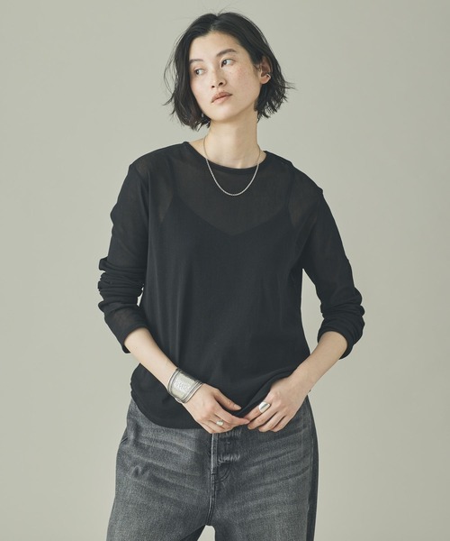 Curensology(カレンソロジー)の「Curensology(カレンソロジー)/チュールロングスリーブTシャツ(Tシャツ/カットソー・レディース・ブラック/アイボリー・FREE)」の3枚目の写真