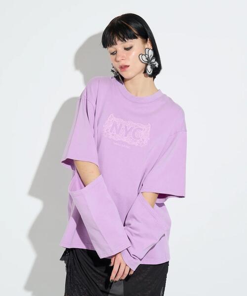 anna sui nyc(アナ スイ エヌ ワイ シー)の「anna sui nyc/アナ スイ エヌワイシー/スリーブスラッシュロングTシャツ(Tシャツ/カットソー・レディース・パープル/ブラック・F)」の2枚目の写真
