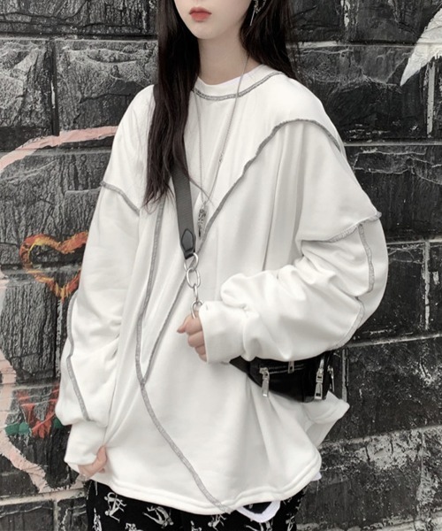 mielu（ミエル）の「アウトステッチロングスリーブトップス（Tシャツ/カットソー・レディース・ブラック/ホワイト・MEDIUM/LARGE）」の5枚目の写真