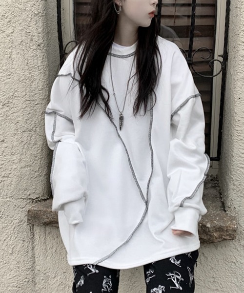 mielu（ミエル）の「アウトステッチロングスリーブトップス（Tシャツ/カットソー・レディース・ブラック/ホワイト・MEDIUM/LARGE）」の6枚目の写真