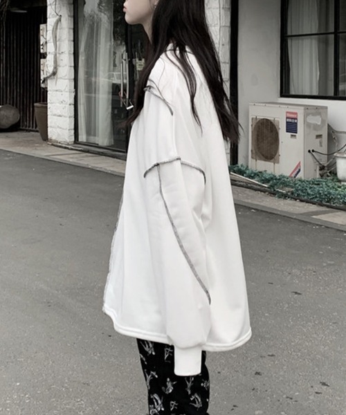 mielu（ミエル）の「アウトステッチロングスリーブトップス（Tシャツ/カットソー・レディース・ブラック/ホワイト・MEDIUM/LARGE）」の7枚目の写真