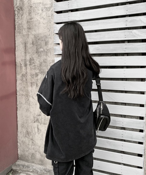 mielu（ミエル）の「アウトステッチロングスリーブトップス（Tシャツ/カットソー・レディース・ブラック/ホワイト・MEDIUM/LARGE）」の8枚目の写真
