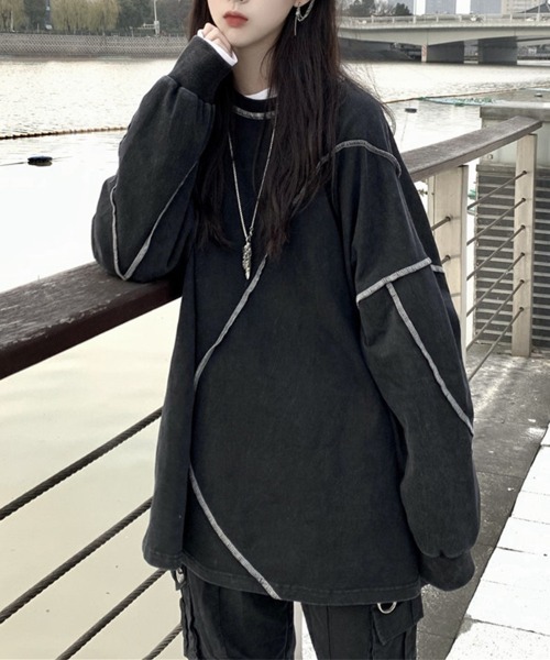 mielu（ミエル）の「アウトステッチロングスリーブトップス（Tシャツ/カットソー・レディース・ブラック/ホワイト・MEDIUM/LARGE）」の10枚目の写真