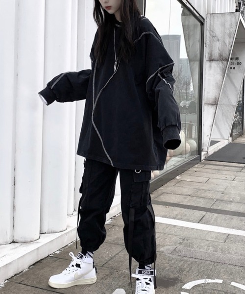 mielu（ミエル）の「アウトステッチロングスリーブトップス（Tシャツ/カットソー・レディース・ブラック/ホワイト・MEDIUM/LARGE）」の11枚目の写真