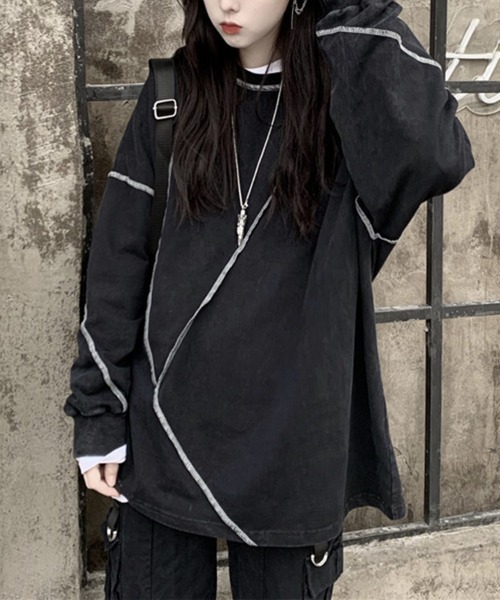 mielu（ミエル）の「アウトステッチロングスリーブトップス（Tシャツ/カットソー・レディース・ブラック/ホワイト・MEDIUM/LARGE）」の12枚目の写真