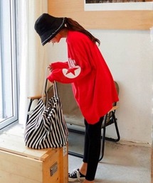 韓国ファッション 袖ロゴプリント長袖Tシャツ