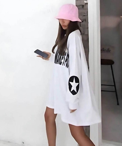 Dalfwin（ダールフィン）の「韓国ファッション 袖ロゴプリント長袖Tシャツ（Tシャツ/カットソー・レディース・ホワイト/ブラック/レッド・FREE）」の7枚目の写真