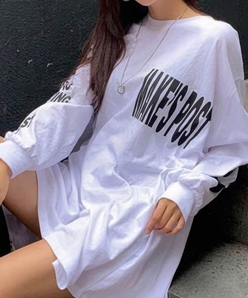 Dalfwin（ダールフィン）の「韓国ファッション 袖ロゴプリント長袖Tシャツ（Tシャツ/カットソー・レディース・ホワイト/ブラック/レッド・FREE）」の11枚目の写真