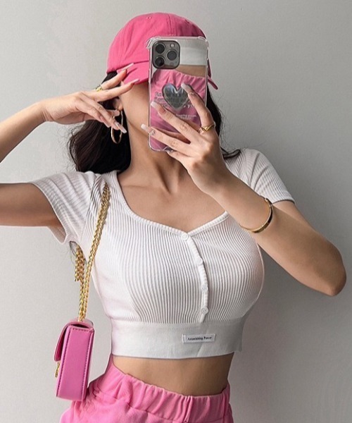 NANEA(ナネア)の「ブラカップ付き半袖クロップドT(Tシャツ/カットソー・レディース・ホワイト/チャコールグレー/ブラック・フリー)」の21枚目の写真