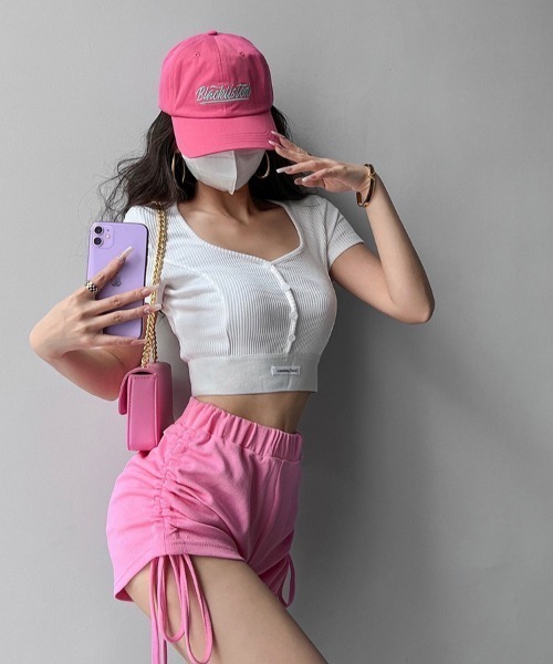 NANEA(ナネア)の「ブラカップ付き半袖クロップドT(Tシャツ/カットソー・レディース・ホワイト/チャコールグレー/ブラック・フリー)」の18枚目の写真