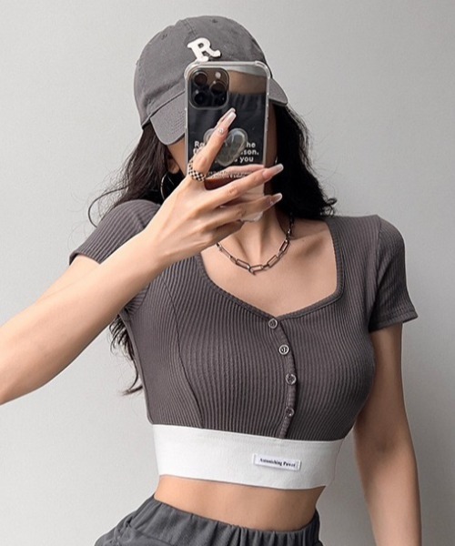 NANEA(ナネア)の「ブラカップ付き半袖クロップドT(Tシャツ/カットソー・レディース・ホワイト/チャコールグレー/ブラック・フリー)」の12枚目の写真