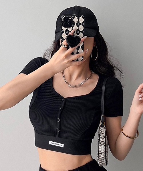 NANEA(ナネア)の「ブラカップ付き半袖クロップドT(Tシャツ/カットソー・レディース・ホワイト/チャコールグレー/ブラック・フリー)」の16枚目の写真
