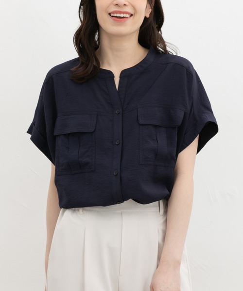 Honeys(ハニーズ)の「ポケット付ブラウス(シャツ/ブラウス・レディース・オレンジ/ネイビー/ベージュ/カーキ/ライトベージュ・L/LL/M)」の4枚目の写真