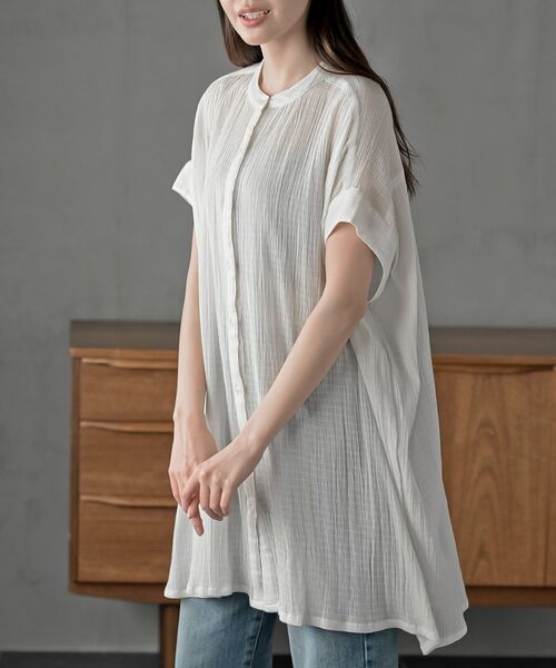 rps（アールピーエス）の「楊柳ブラウスチュニック（チュニック・レディース・オフホワイト/ブラウン/グリーン・フリー）」の2枚目の写真