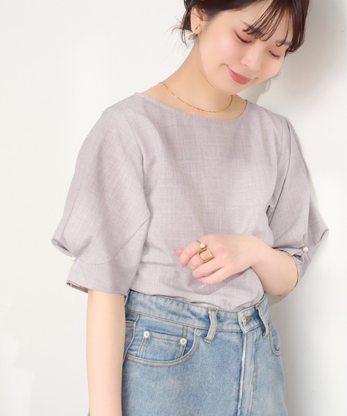 natural couture(ナチュラルクチュール)の「パール付きタックスリーブブラウス(シャツ/ブラウス・レディース・ライトグレー/その他1/ミント/ネイビー/オレンジ系その他/オフホワイト/ブルー/グリーン・FREE)」の10枚目の写真