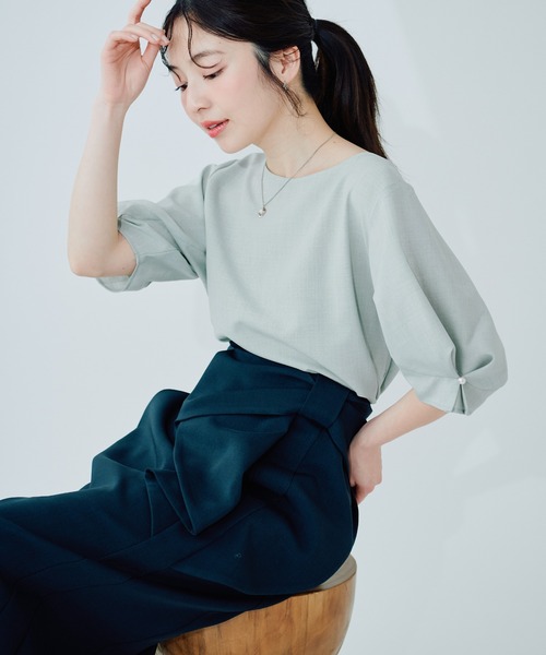 natural couture(ナチュラルクチュール)の「パール付きタックスリーブブラウス(シャツ/ブラウス・レディース・ライトグレー/その他1/ミント/ネイビー/オレンジ系その他/オフホワイト/ブルー/グリーン・FREE)」の17枚目の写真