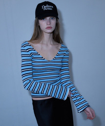 LARTIGENT（ラーティゼン）の「L23 STRIPE DEEP V-NECK KNIT(BLUE)（ニット/セーター）」