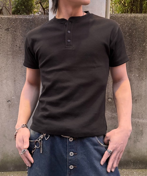 lilful(リルフル)の「【26年春夏新作】スパンリブ ベーシックヘンリーネック半袖Tシャツ(Tシャツ/カットソー・メンズ・カーキ/ブラック/ホワイト・L/M)」の12枚目の写真