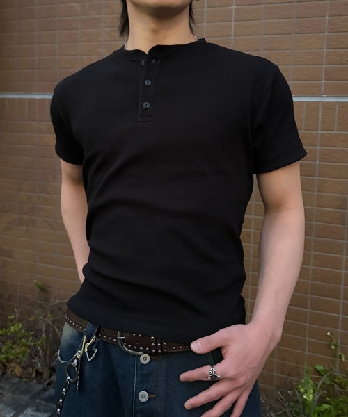 lilful(リルフル)の「【26年春夏新作】スパンリブ ベーシックヘンリーネック半袖Tシャツ(Tシャツ/カットソー・メンズ・カーキ/ブラック/ホワイト・L/M)」の9枚目の写真