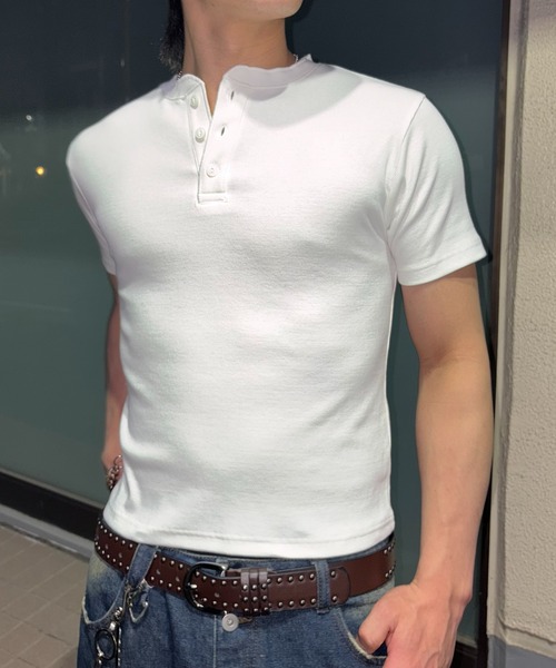 lilful(リルフル)の「【26年春夏新作】スパンリブ ベーシックヘンリーネック半袖Tシャツ(Tシャツ/カットソー・メンズ・カーキ/ブラック/ホワイト・L/M)」の7枚目の写真