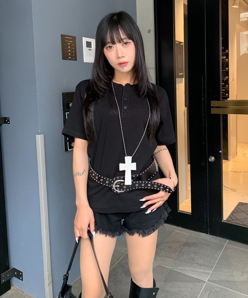 lilful(リルフル)の「【26年春夏新作】スパンリブ ベーシックヘンリーネック半袖Tシャツ(Tシャツ/カットソー・メンズ・カーキ/ブラック/ホワイト・L/M)」の19枚目の写真