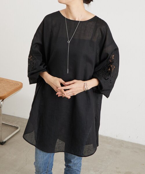 BEARDSLEY（ビアズリー）の「カットワークチュニック（シャツ/ブラウス・レディース・ブラック/ブラウン・FREE）」の7枚目の写真