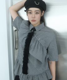 MOIREMOA（モアレモア）の「Square Ruched Slim Tie-Black（ネクタイ）」