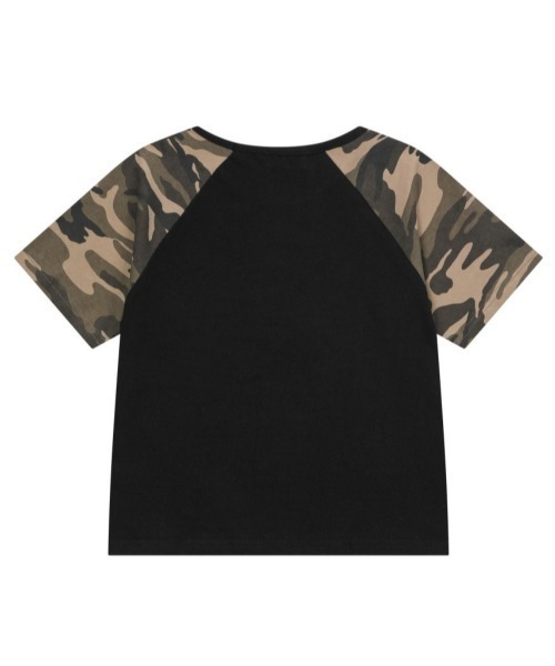 MUCENT(ムセント)の「A'GEM/9 × .kom 『MUCENT/ムーセント』JUG CAMO RAGLAN HALF TEE/ ジャグカモラグラン半袖クロップTシャツ(Tシャツ/カットソー・レディース・ブラック/ホワイト・FREE)」の3枚目の写真