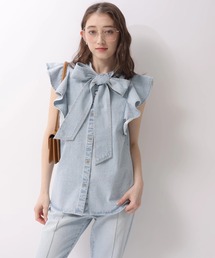 ラッフルデニムボウタイブラウス