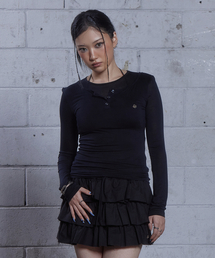 DAUSPICE（ディーオスピス）の「(DUC) Henley-Neck Double-Layer Long Sleeve Black（Tシャツ/カットソー）」