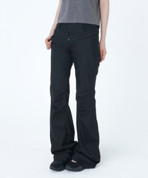 Diagonal strap bootcut pants BLACK