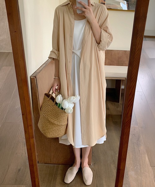 by LEGNA(バイレグナ)の「前開きロングシャツワンピース(シャツワンピース・レディース・カーキ/ブラック/ブルー/ベージュ/ネイビー/ブラウン/ホワイト/キャメル/ピンク・FREE)」の1枚目の写真