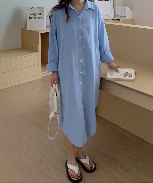 by LEGNA(バイレグナ)の「前開きロングシャツワンピース(シャツワンピース・レディース・カーキ/ブラック/ブルー/ベージュ/ネイビー/ブラウン/ホワイト/キャメル/ピンク・FREE)」の7枚目の写真