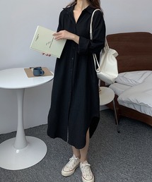 前開きロングシャツワンピース