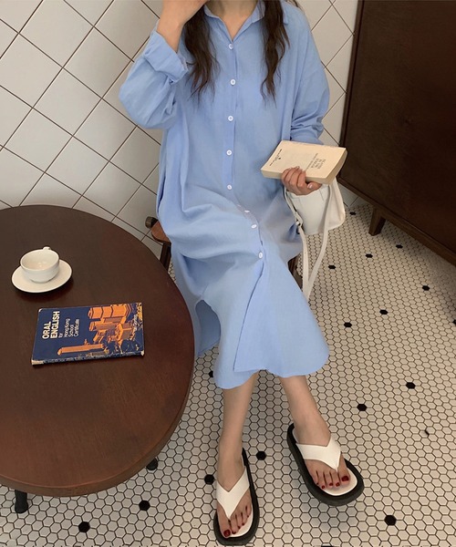 by LEGNA(バイレグナ)の「前開きロングシャツワンピース(シャツワンピース・レディース・カーキ/ブラック/ブルー/ベージュ/ネイビー/ブラウン/ホワイト/キャメル/ピンク・FREE)」の17枚目の写真