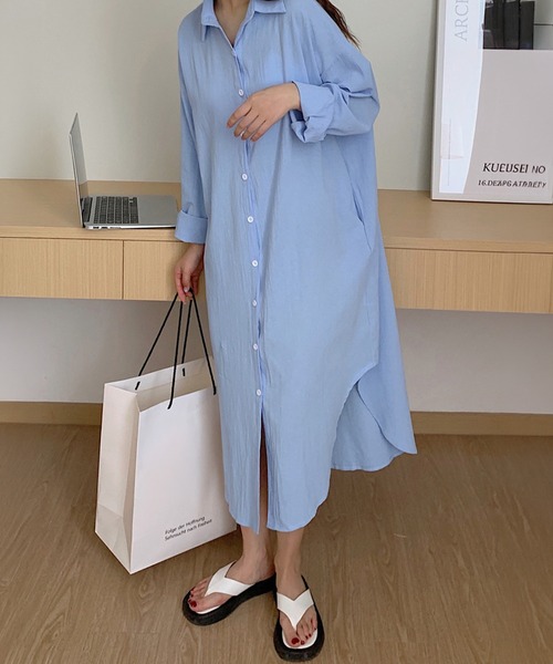 by LEGNA(バイレグナ)の「前開きロングシャツワンピース(シャツワンピース・レディース・カーキ/ブラック/ブルー/ベージュ/ネイビー/ブラウン/ホワイト/キャメル/ピンク・FREE)」の18枚目の写真
