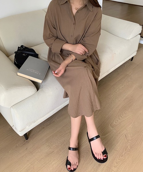 by LEGNA(バイレグナ)の「前開きロングシャツワンピース(シャツワンピース・レディース・カーキ/ブラック/ブルー/ベージュ/ネイビー/ブラウン/ホワイト/キャメル/ピンク・FREE)」の20枚目の写真