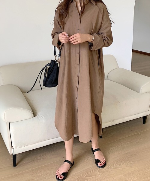 by LEGNA(バイレグナ)の「前開きロングシャツワンピース(シャツワンピース・レディース・カーキ/ブラック/ブルー/ベージュ/ネイビー/ブラウン/ホワイト/キャメル/ピンク・FREE)」の12枚目の写真
