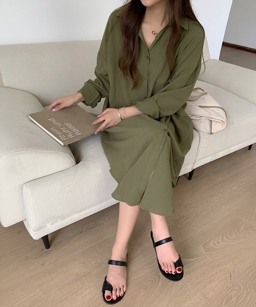 by LEGNA(バイレグナ)の「前開きロングシャツワンピース(シャツワンピース・レディース・カーキ/ブラック/ブルー/ベージュ/ネイビー/ブラウン/ホワイト/キャメル/ピンク・FREE)」の21枚目の写真