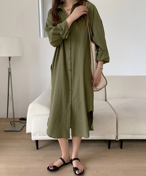 by LEGNA(バイレグナ)の「前開きロングシャツワンピース(シャツワンピース・レディース・カーキ/ブラック/ブルー/ベージュ/ネイビー/ブラウン/ホワイト/キャメル/ピンク・FREE)」の22枚目の写真