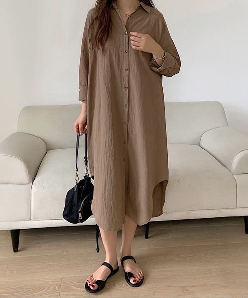 by LEGNA(バイレグナ)の「前開きロングシャツワンピース(シャツワンピース・レディース・カーキ/ブラック/ブルー/ベージュ/ネイビー/ブラウン/ホワイト/キャメル/ピンク・FREE)」の11枚目の写真