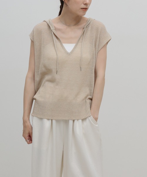 select MOCA（セレクトモカ）の「フードデザインノースリーブサマーニット（ニット/セーター・レディース・チャコールグレー/ブラウン/アイボリー・FREE）」の3枚目の写真