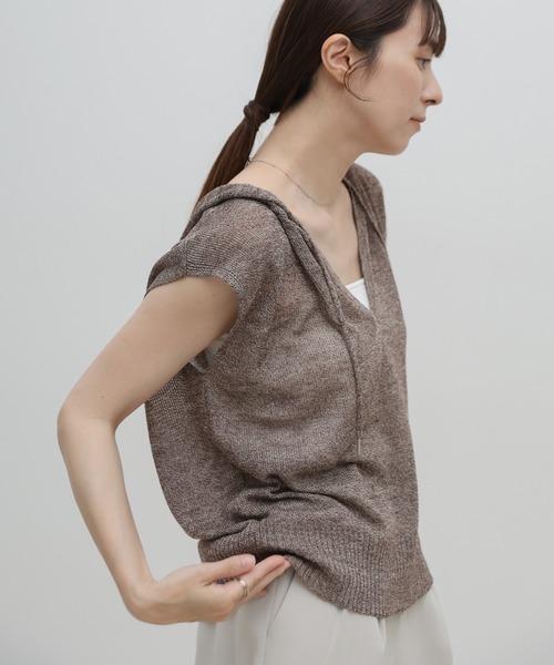 select MOCA（セレクトモカ）の「フードデザインノースリーブサマーニット（ニット/セーター・レディース・チャコールグレー/ブラウン/アイボリー・FREE）」の2枚目の写真