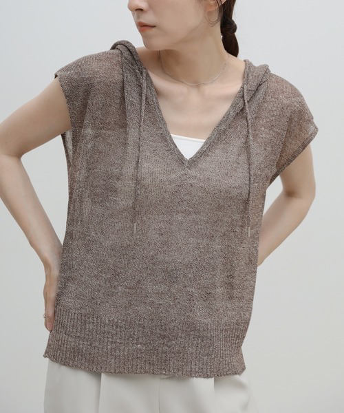 select MOCA（セレクトモカ）の「フードデザインノースリーブサマーニット（ニット/セーター・レディース・チャコールグレー/ブラウン/アイボリー・FREE）」の15枚目の写真